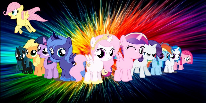 My Little Pony characters on a colorful background