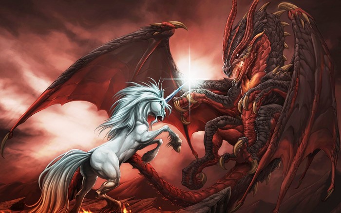 4K Unicorn Fighting Dragon