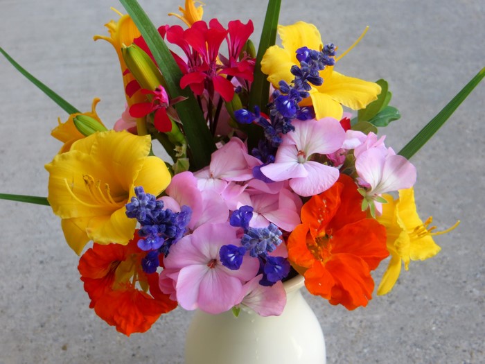 A colorful bouquet of flowers in a vase