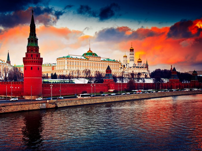 Moscow Kremlin and Moskva River at sunset