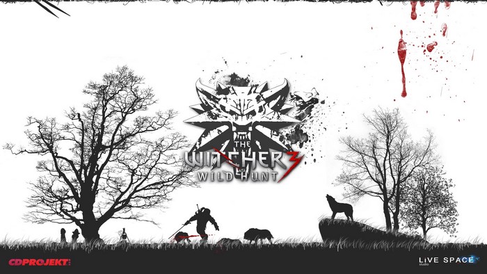 The Witcher 3: Wild Hunt logo with trees and wolf