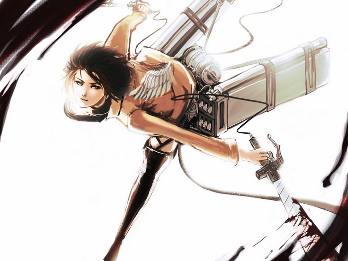 Mikasa Ackerman from Attack on Titan with swords