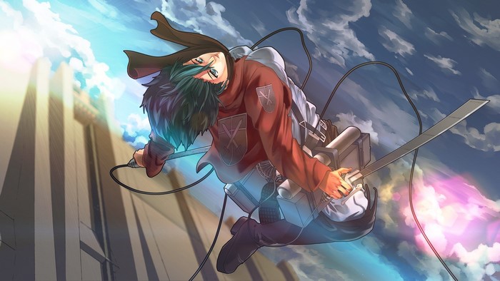 Mikasa Ackerman from Attack on Titan using ODM gear