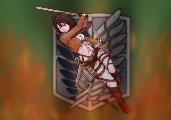 Mikasa Ackerman from Attack on Titan with Wings of Freedom logo