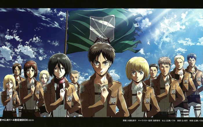 Attack on Titan characters with Survey Corps flag