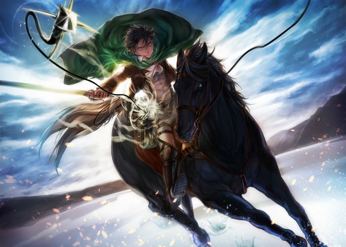 Levi Ackerman from Attack on Titan riding a horse