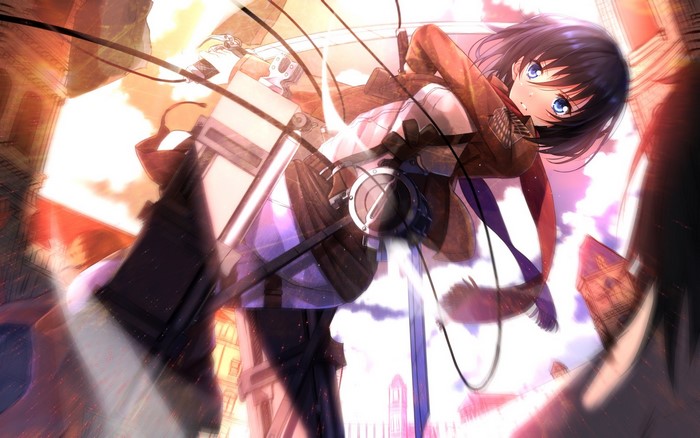Mikasa Ackerman from Attack on Titan in action