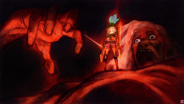 Eren Yeager from Attack on Titan fighting titans