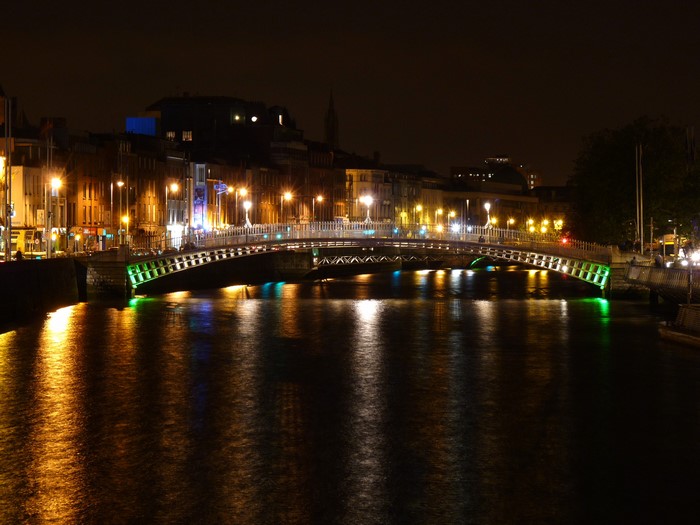 Ha'penny Bridge at night in Dublin, Ireland