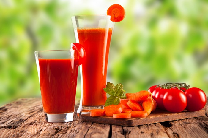 Carrot and Tomato Juice with Fresh Vegetables