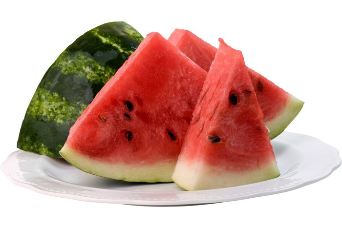 Watermelon slices on a white plate