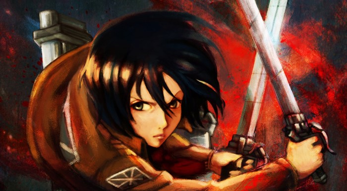 Mikasa Ackerman from Attack on Titan with swords