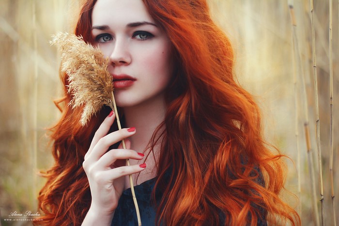 Redhead girl holding a dry plant, Alena Romanova