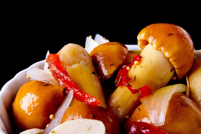 Pickled Mushrooms with Peppers and Onions