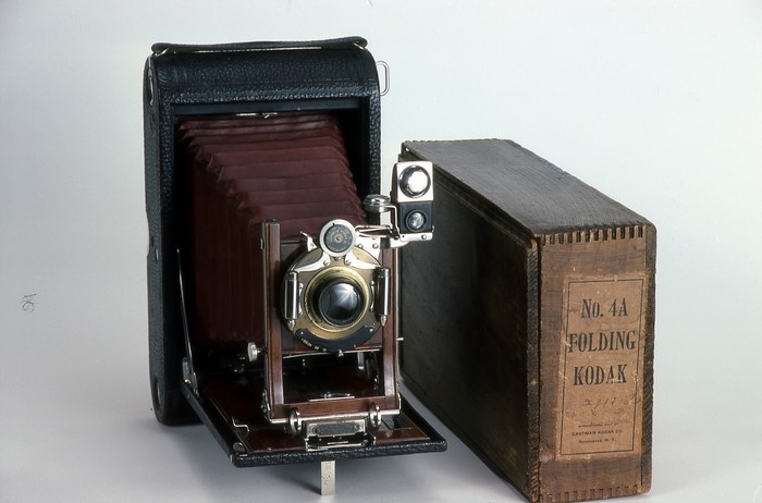 No. 4A Folding Kodak Camera with Wooden Box