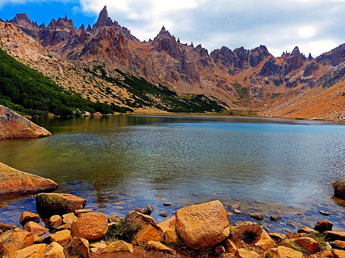 Lake and jagged mountains in Patagonia, Argentina
