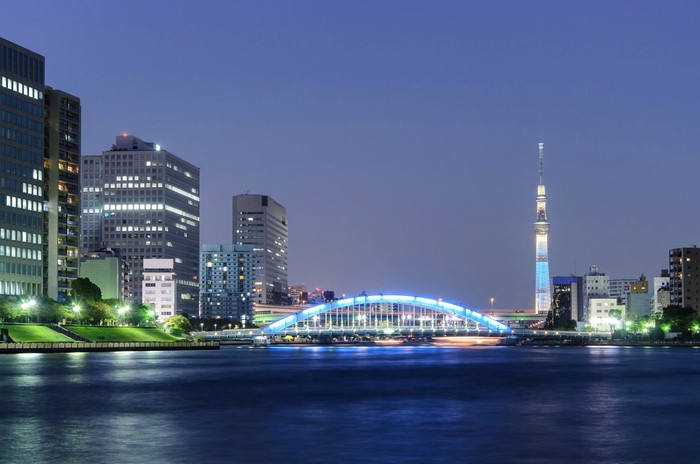 Tokyo Skyline with Bridge and Skytree at Night