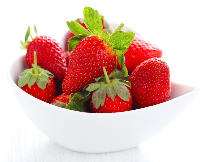 Strawberries in a white bowl