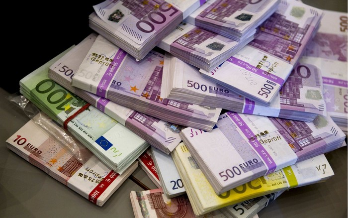 Stacks of Euro banknotes