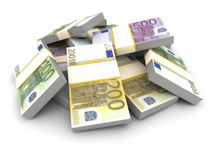 Stacks of Euro banknotes