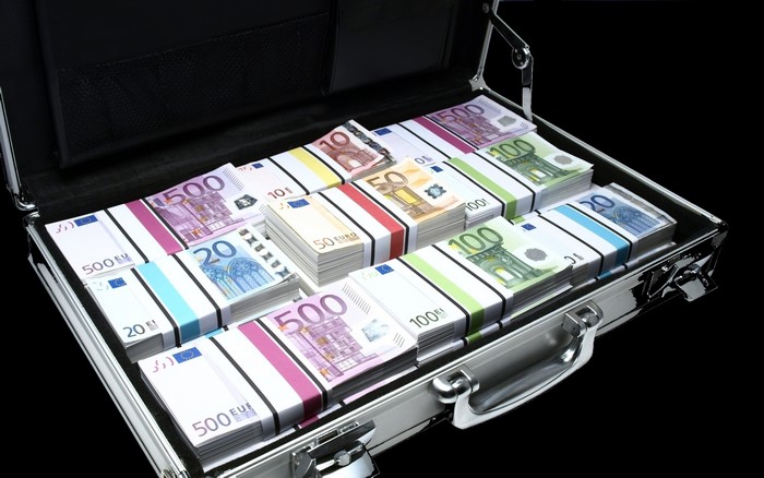 Briefcase full of Euro banknotes