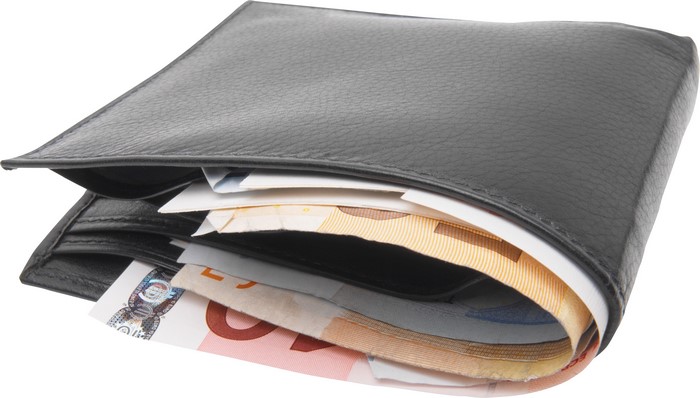 Black leather wallet with Euro banknotes