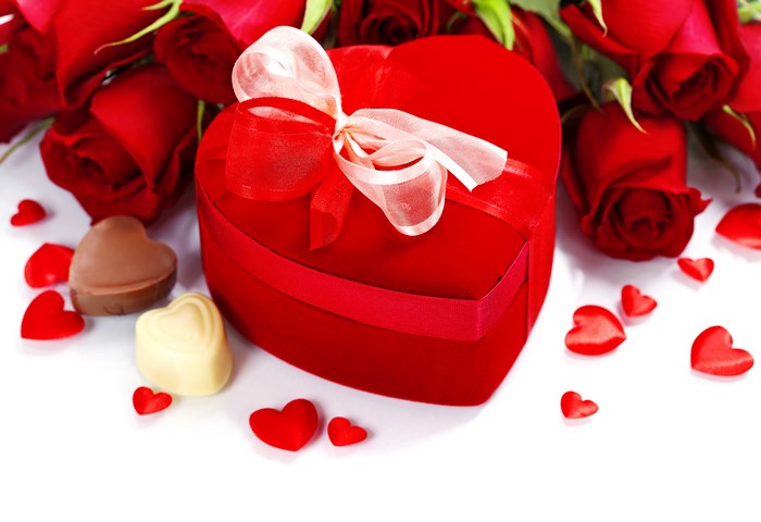 Valentine's Day Heart Gift Box with Roses and Chocolates