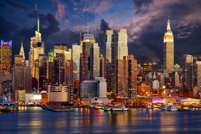 New York City Skyline at Night over River