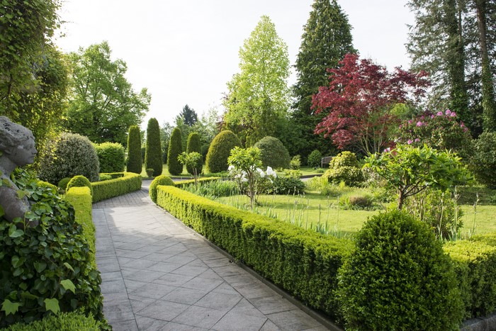 Formal Garden with Topiary and Stone Path
