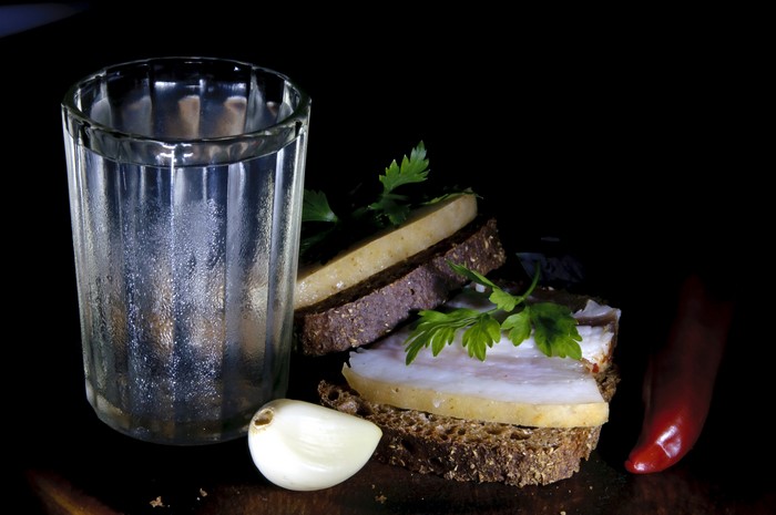 Still-life with Vodka, Salo, and Garlic
