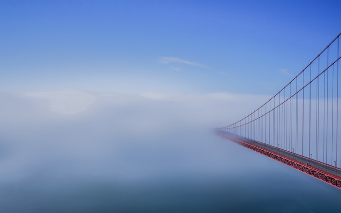 Golden Gate Bridge shrouded in fog