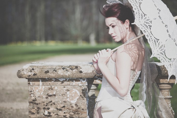 Bride with Vintage Umbrella