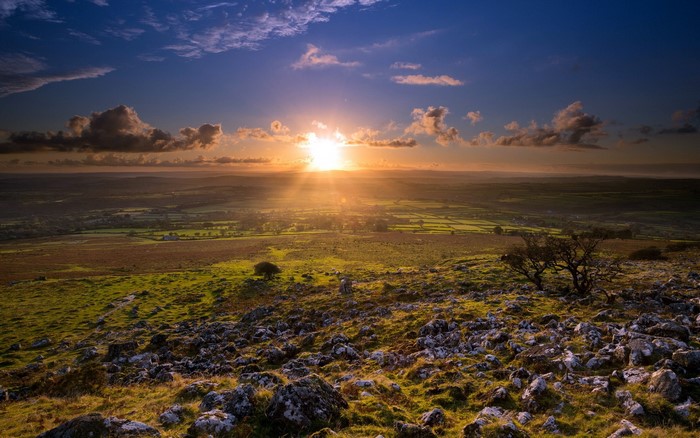 Sunset over Merrivale Grasslands with Stones