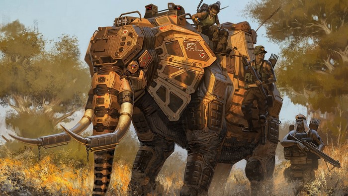 Armored Elephant with Soldiers in a Savanna