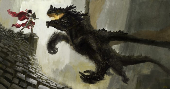 Knight fighting a dragon