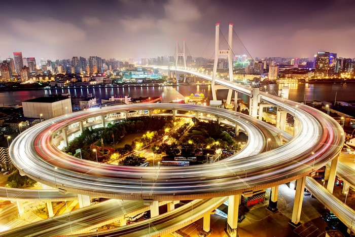 Nanpu Bridge in Shanghai at Night