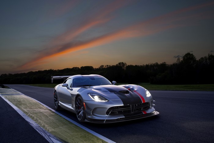 2016 Dodge Viper ACR on a race track at dusk
