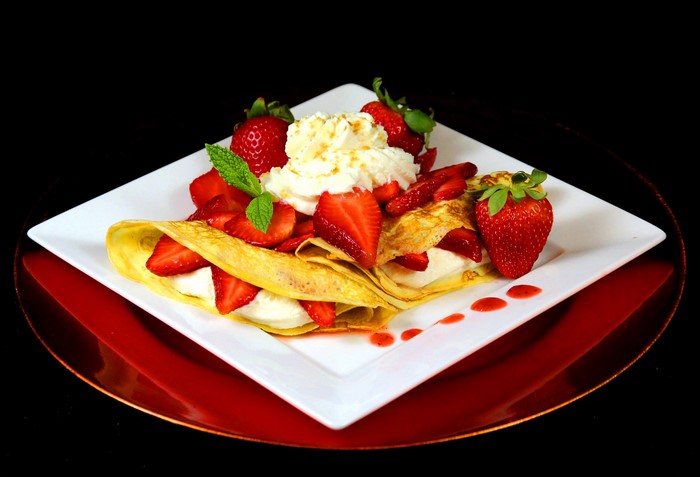 Strawberry Crepes with Whipped Cream and Mint