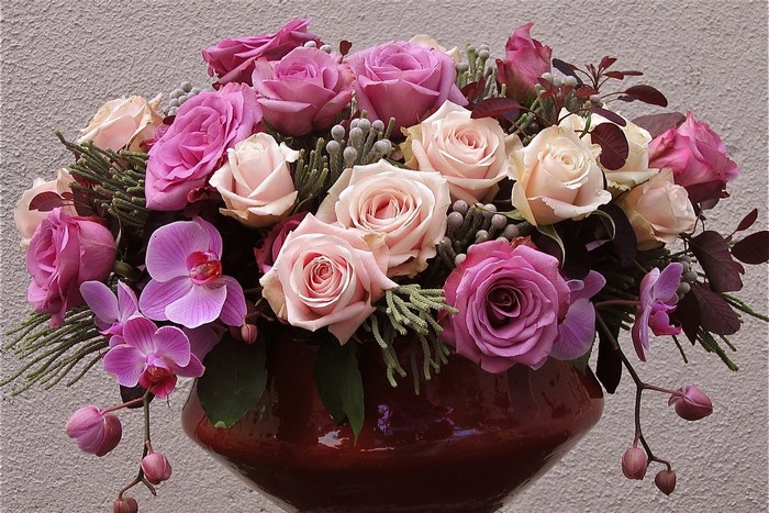 Roses and Orchids in a Vase