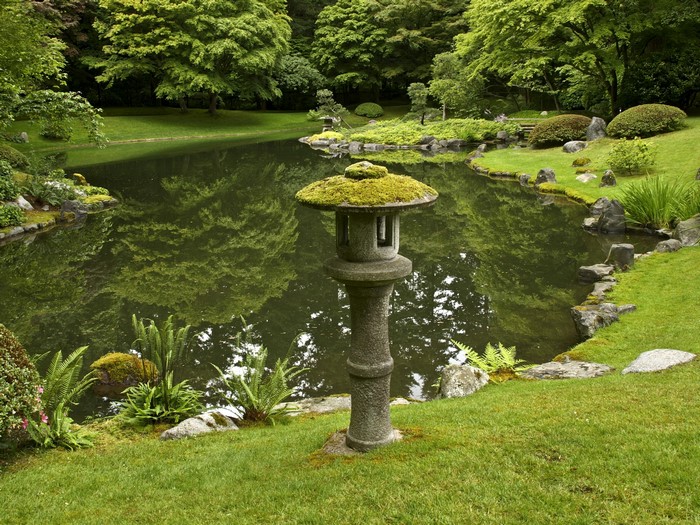 Japanese Garden with Pond and Stone Lantern in Nitobe Garden, Vancouver