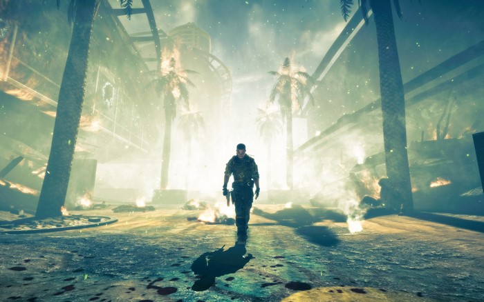 Man walking through burning city in Spec Ops: The Line