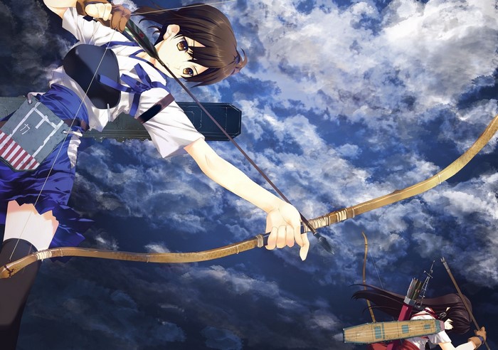 Akagi and Kaga from Kantai Collection archers in the sky