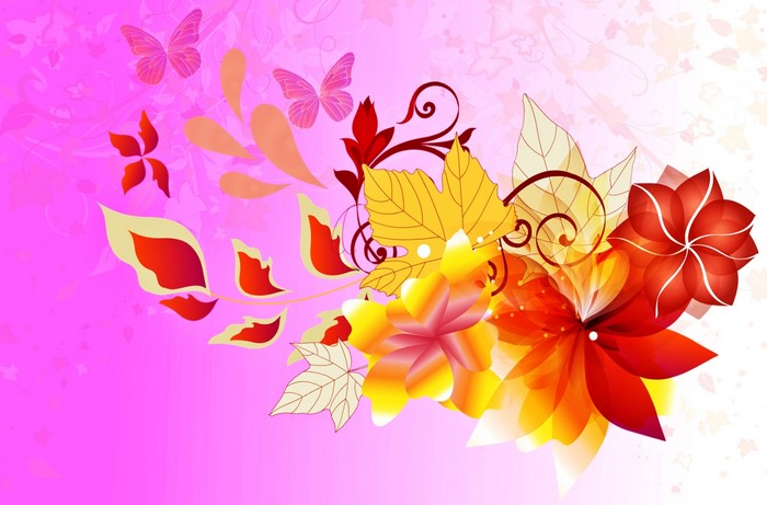Pink background with butterflies and floral elements