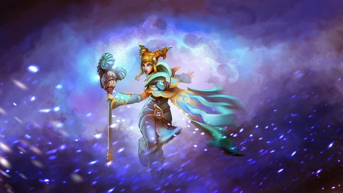 Crystal Maiden from DOTA 2 holding a magic staff