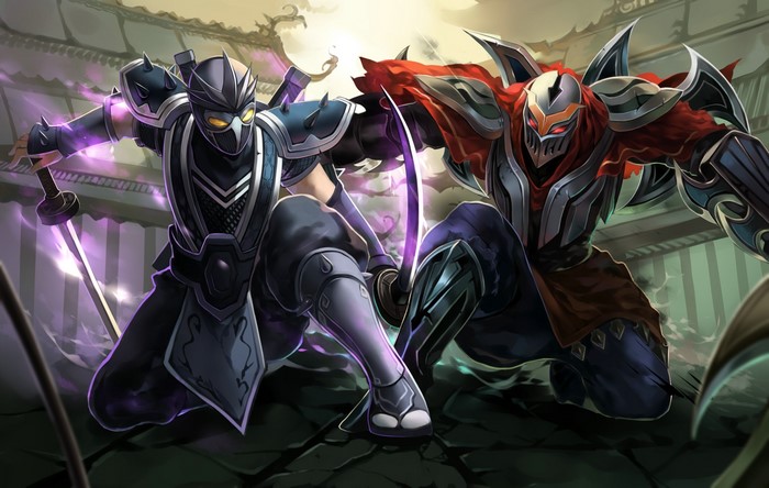 Two ninjas from League of Legends in combat