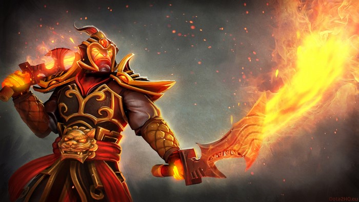 Ember Spirit from Dota 2 wielding flaming swords
