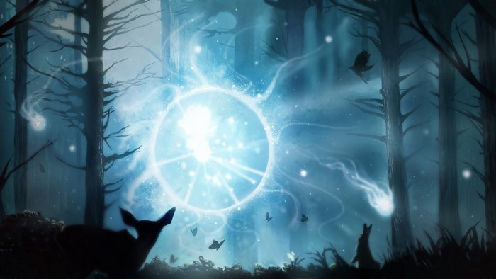 DOTA 2 Io Guardian Wisp in a magical forest
