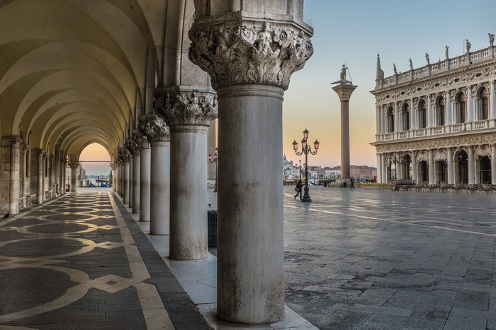Doge's Palace Colonnade and Piazzetta in Venice