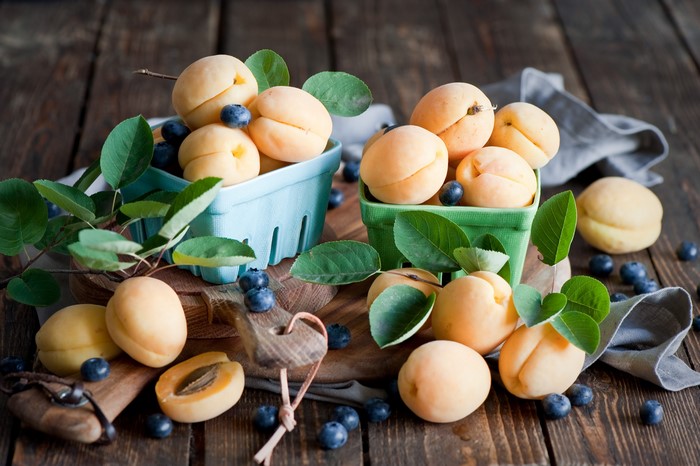 Apricots and Blueberries in Baskets