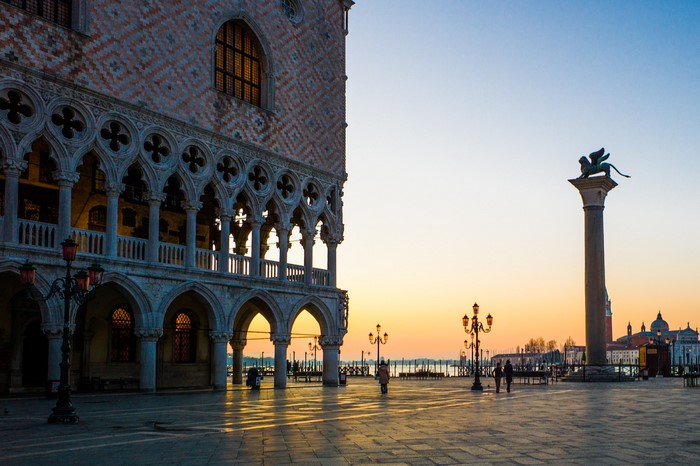 Doge's Palace and Column of Saint Mark in Venice at Sunrise